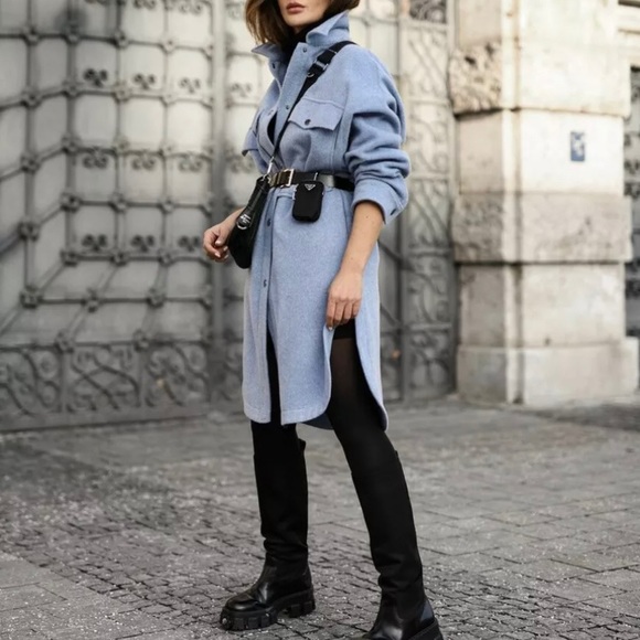 Zara Light Blue Pea Coat NWOT - Picture 8 of 11